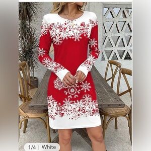 Elegant Red Snowflake Long Sleeve Dress
